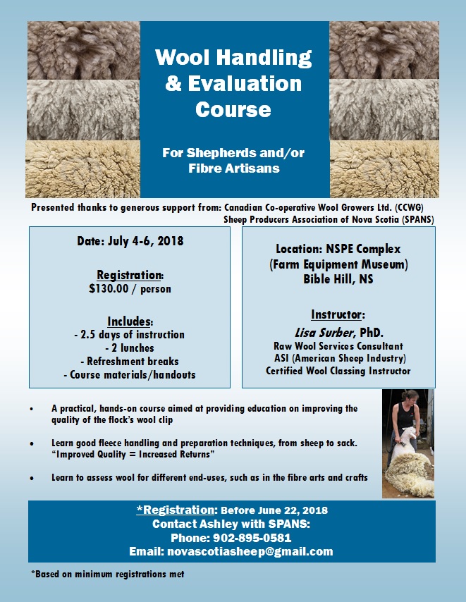 wool handling & evaluation course in NS 